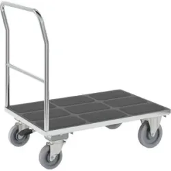 Plattformwagen, Rohrschiebebügel, mit Zentralstopp, LxB 1100 x 700 mm, verzinkt eurokraft pro