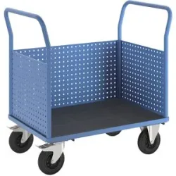 Plattformwagen, mit 3 hohen Lochblechwänden, LxB 1050 x 700 mm, Vollgummi eurokraft pro