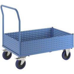 Plattformwagen, mit 4 halbhohen Lochblechwänden, LxB 1250 x 800 mm, Vollelastik eurokraft pro