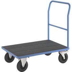 Plattformwagen, Rohrschiebebügel, Vollgummireifen, LxB 1050 x 700 mm, lichtblau eurokraft pro