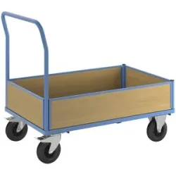 Plattformwagen mit Holzwänden, mit 4 halbhohen Wänden, LxB 1300 x 800 mm, Vollgummi eurokraft pro