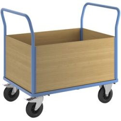 Plattformwagen mit Holzwänden, mit 4 hohen Wänden, LxB 1350 x 800 mm, Vollgummi eurokraft pro