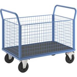 Plattformwagen, 4 hohe Gitterwände, LxB 1250 x 800 mm, Vollgummireifen eurokraft pro
