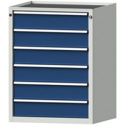 Schubladenschrank, BxT 760 x 675 mm, Schubladentraglast 100 kg, 6 Schubladen, Höhe 980 mm, Front enzianblau ANKE