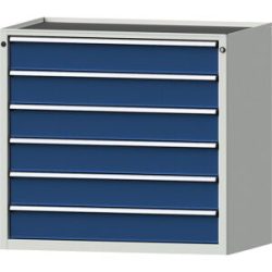 Schubladenschrank, BxT 1060 x 675 mm, Schubladentraglast 100 kg, 6 Schubladen, Höhe 980 mm, Front enzianblau ANKE