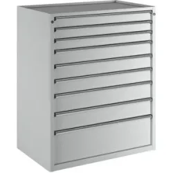 Schubladenschrank, BxT 1060 x 675 mm, Schubladentraglast 200 kg, 9 Schubladen, Höhe 1280 mm, Front lichtgrau ANKE