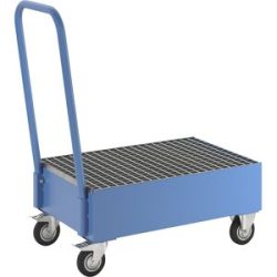 Fahrbare Auffangwanne aus Stahlblech, LxB 800 x 500 mm, 2 x 60-l-Fass stehend, blau RAL 5012 eurokraft basic