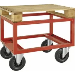Paletten-Fahrgestell KM221, LxBxH 800 x 600 x 650 mm, rot, 2 Lenkrollen mit Stopp, 2 Bockrollen Kongamek