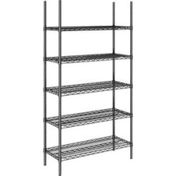 kaiserkraft Stahldraht-Gitterregal, schwarz, Fachlast 250 kg, BxT 910 x 460 mm, Grundregal, Höhe 1880 mm, 5 Fachböden