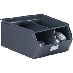 kaiserkraft Sichtlagerkasten aus Stahlblech, LxBxH 700 x 450 x 300 mm, mit Tragstab, basaltgrau