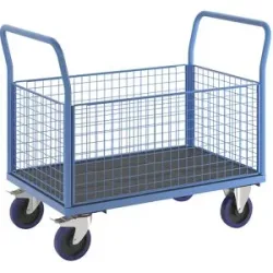 Plattformwagen mit Gitterwänden, Vollelastik-Rollen, 4 hohe Gitter, LxB 1200 x 750 mm eurokraft pro
