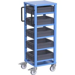 Euro-Transportwagen CustomLine, für Behälter-LxB 400 x 300 mm, blau, mit 5 Kästen, 120 mm hoch eurokraft pro