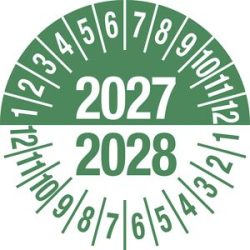kaiserkraft Prüfplakette, Mehrjahreszahlen, grün, Dokumentenfolie, Ø 35 mm, VE 10 Stk, 2027/2028