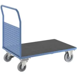 Plattformwagen, mit 1 hohen Lochblechwand, LxB 1250 x 800 mm, mit Zentralstopp, Vollelastik eurokraft pro