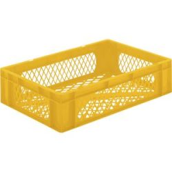 kaiserkraft Euro-Format-Stapelbehälter, Wände und Boden durchbrochen, LxBxH 600 x 400 x 145 mm, gelb, VE 5 Stk