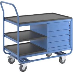 Industrie-Tischwagen, 3 Etagen, 1 Schubladenschrank, Vollgummireifen spurlos eurokraft pro