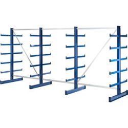Kragarmregal mit identischer Kragarm-Länge, Regallänge 4050 mm, zweiseitig, enzianblau eurokraft pro