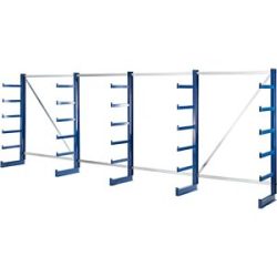 Kragarmregal mit identischer Kragarm-Länge, Regallänge 5400 mm, einseitig, enzianblau eurokraft pro