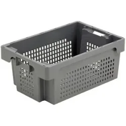kaiserkraft Drehstapelbehälter aus HDPE, Volumen 32 l, Wände und Boden durchbrochen, grau