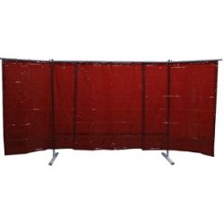 kaiserkraft Schweißer-Schutzwand fahrbar, 3-teilige Ausführung, HxB 1930 x 3800 mm, mit Schweißerschutzfolie, rot
