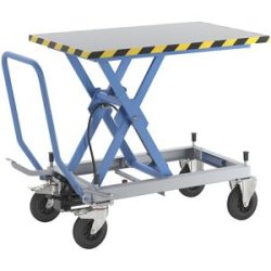 Scherenhubtischwagen, Tragfähigkeit 500 kg, Hub manuell, Hubbereich 460 - 1070 mm, Vollgummiräder eurokraft pro