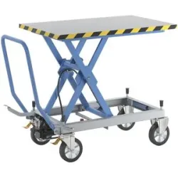 Scherenhubtischwagen, Tragfähigkeit 1000 kg, Hub manuell, Hubbereich 460 - 1070 mm, Elastikräder eurokraft pro