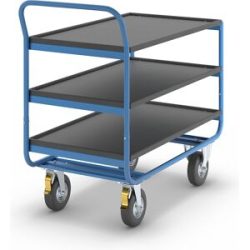 Tischwagen, Tragfähigkeit 150 kg, 3 Ladeflächen mit Abrollrand, Luftbereifung eurokraft pro