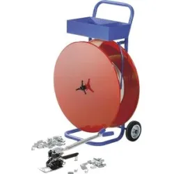 kaiserkraft Umreifungs-Set, Kompositband, Spann- und Verschlussgerät, fahrbarer Abroller, Band, Verschlusshülsen, Bandbreite 16 mm