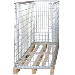 Gitter-Aufsatzrahmen, zum Aufsetzen, Frontwand mit Klappe, für Paletten 1200 x 800, H 1160 mm, verzinkt ratioform