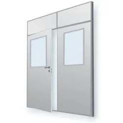 kaiserkraft Trennwandsystem, flexibel, Wandstärke 82 mm, Doppeltürelement, HxB 2093 x 1789 mm, mit Glasausschnitt