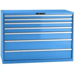 Schubladenschrank, Stahlblech, HxB 1000 x 1431 mm, 7 Schubladen, Tragkraft 75 kg, lichtblau LISTA