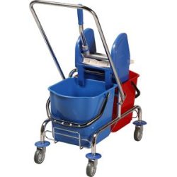 kaiserkraft Nasswischwagen, 2 x 25-l-Doppelfahreimer, Schiebebügel, Breitwischmopp-Set