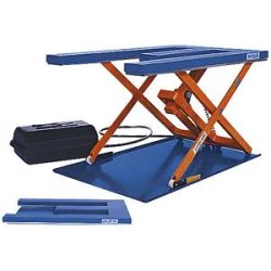 Flachform-Hubtisch, LxB 1450 x 900 mm, Hubbereich bis 800 mm, Plattform E-Form, 230 V, mit Hand-Bedienelement Edmolift