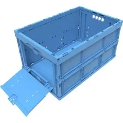 kaiserkraft Faltbox aus Polypropylen, Volumen 65 l, geschlossen mit stirnseitiger Entnahmeklappe, blau, ohne Deckel