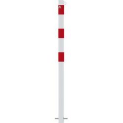Absperrpfosten, Ø 60 mm, weiß / rot, zum Einbetonieren, mit 1 Öse Schake
