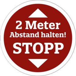 kaiserkraft Bodenaufkleber - Abstand halten, Folie mit Fußbodenlaminat, Ø 400 mm, rot