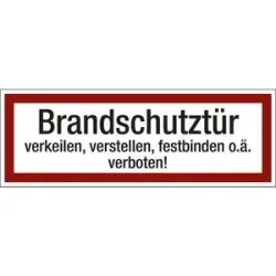 kaiserkraft Brandschutzkennzeichen für die Feuerwehr, Brandschutztür verkeilen, verstellen, festbinden o. ä. verboten!, VE 10 Stk, Kunststoff, LxH 297 x 105 mm
