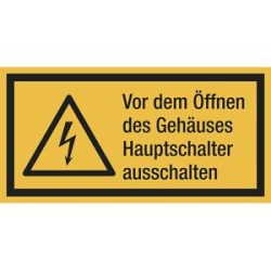 kaiserkraft Kombischilder mit Text für Warnkennzeichen, Vor dem Öffnen des Gehäuses, Hauptschalter ausschalten, VE 10 Stk, Folie, LxH 74 x 37 mm