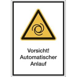 kaiserkraft Kombischilder mit Text für Warnkennzeichen, Vorsicht! Automatischer Anlauf, VE 10 Stk, Folie, LxH 210 x 297 mm
