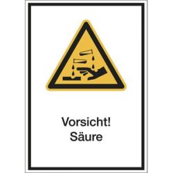 kaiserkraft Kombischilder mit Text für Warnkennzeichen, Vorsicht! Säure, VE 10 Stk, Folie, LxH 210 x 297 mm