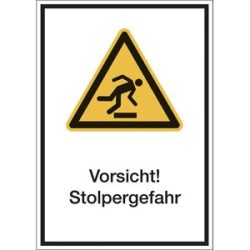 kaiserkraft Kombischilder mit Text für Warnkennzeichen, Vorsicht! Stolpergefahr, VE 10 Stk, Folie, LxH 210 x 297 mm