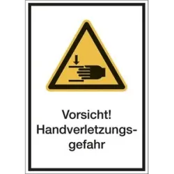 kaiserkraft Kombischilder mit Text für Warnkennzeichen, Vorsicht! Handverletzungsgefahr, VE 10 Stk, Folie, LxH 210 x 297 mm