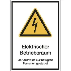 kaiserkraft Kombischilder mit Text für Warnkennzeichen, Elektrischer Betriebsraum etc., VE 10 Stk, Folie, LxH 210 x 297 mm