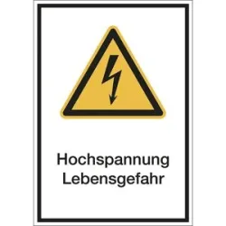 kaiserkraft Kombischilder mit Text für Warnkennzeichen, Hochspannung Lebensgefahr, VE 10 Stk, Folie, LxH 130 x 185 mm