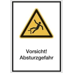 kaiserkraft Kombischilder mit Text für Warnkennzeichen, Vorsicht! Absturzgefahr, VE 10 Stk, Folie, LxH 130 x 185 mm