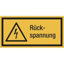 kaiserkraft Kombischilder mit Text für Warnkennzeichen, Rückspannung, rechteckig, VE 10 Stk, Folie, LxH 105 x 52 mm