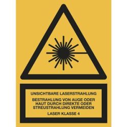 kaiserkraft Kombischilder mit Text für Warnkennzeichen, Unsichtbare Laserstrahlung - LASER KLASSE 4, VE 10 Stk, Folie, LxH 150 x 200 mm