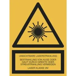 kaiserkraft Kombischilder mit Text für Warnkennzeichen, Unsichtbare Laserstrahlung - LASER KLASSE 2M, VE 10 Stk, Folie, LxH 150 x 200 mm