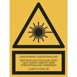 kaiserkraft Kombischilder mit Text für Warnkennzeichen, Unsichtbare Laserstrahlung - LASER KLASSE 3B, VE 10 Stk, Folie, LxH 150 x 200 mm