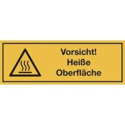 kaiserkraft Kombischilder mit Text für Warnkennzeichen, Vorsicht! Heiße Oberfläche, rechteckig, VE 10 Stk, Folie, LxH 210 x 74 mm